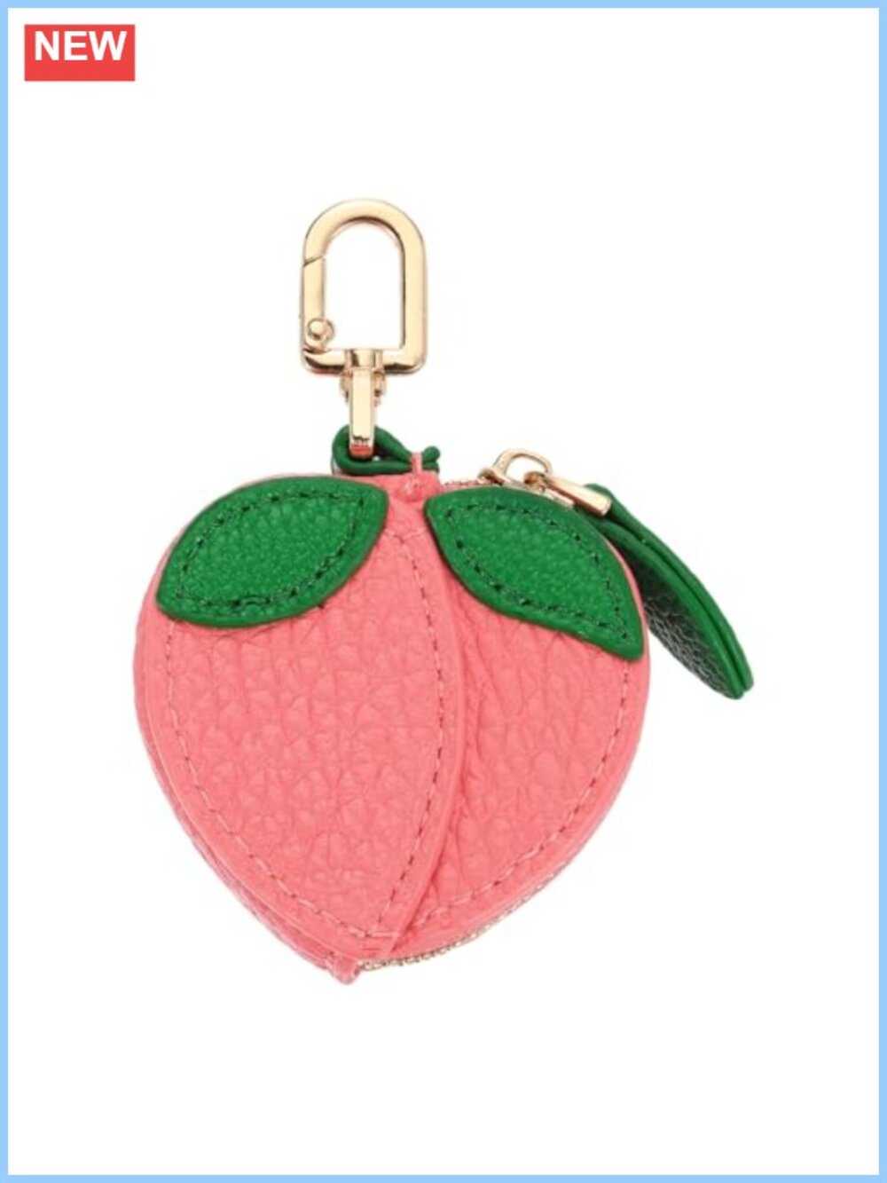 PU Leather Peach Coin Purse Keychain Zipper Charm Mini Pouch Wallet